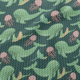 Green Whale Pink Jellyfish Birdseye Piqué