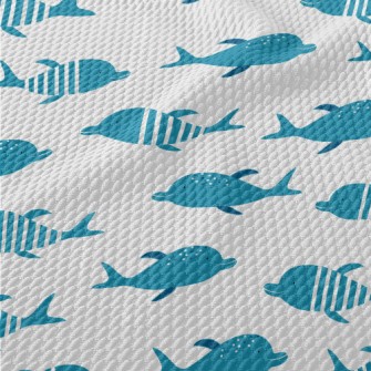 Cartoon Dolphin Pattern Birdseye Piqué