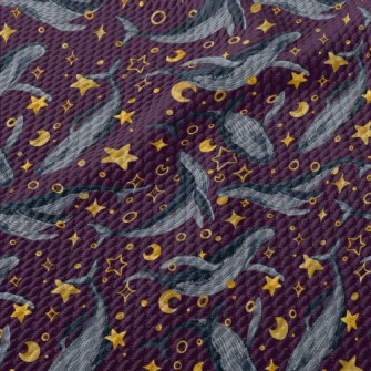 Hand Drawn Whale And Stars Birdseye Piqué