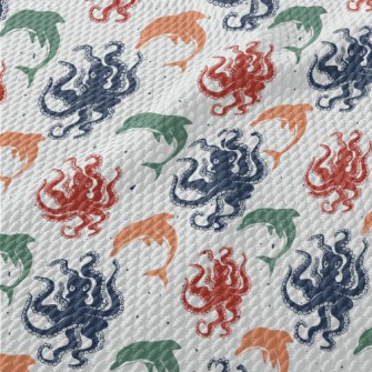 Colorful Octopus And Dolphin Birdseye Piqué