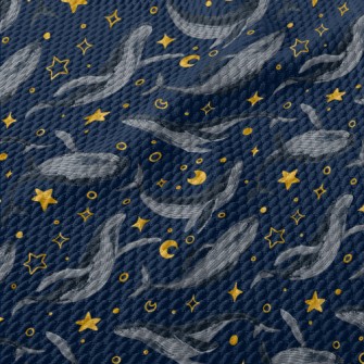 Hand Drawn Blue Whale With Sta Birdseye Piqué