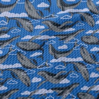 Hand Drawn Whale In The Sky Birdseye Piqué