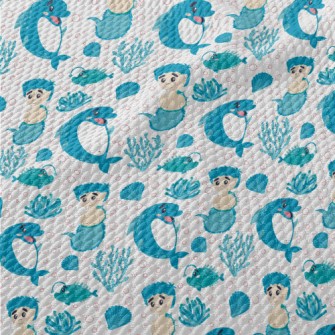 Dolphin And Mermaid Boy Birdseye Piqué