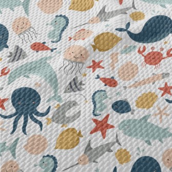 Cartoon Cute Underwater World Birdseye Piqué