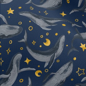 Hand Drawn Blue Whale With Sta Chiffon