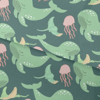 Green Whale Pink Jellyfish Waterproof Oxford