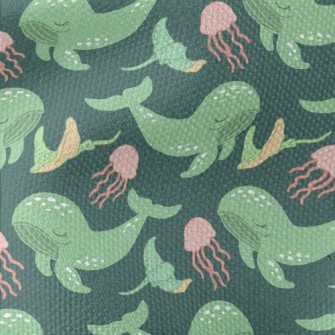 Green Whale Pink Jellyfish Waterproof Canvas