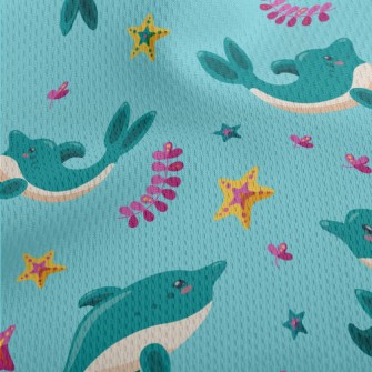 Cartoon Dolphin And Starfish Athletic Mesh Flat Back