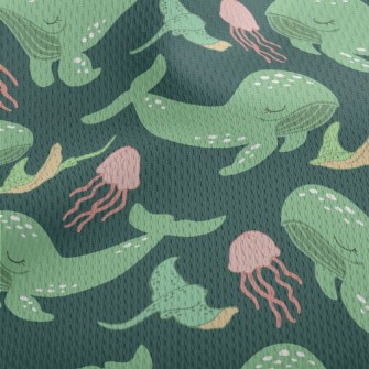 Green Whale Pink Jellyfish Athletic Mesh Flat Back