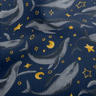 Hand Drawn Blue Whale With Sta Athletic Mesh Flat Back