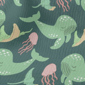 Green Whale Pink Jellyfish Terry