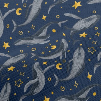 Hand Drawn Blue Whale With Sta Performance Linen