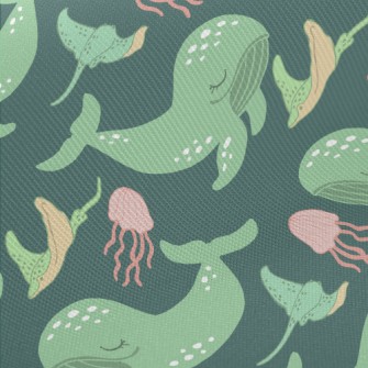 Green Whale Pink Jellyfish Twill