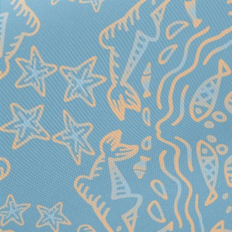 Hand Drawn Marine Life Twill