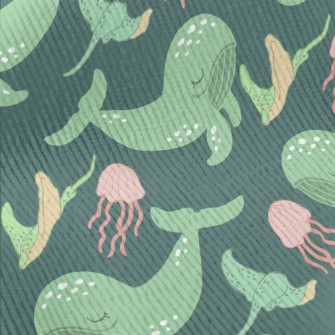Green Whale Pink Jellyfish Standard Corduroy