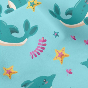 Cartoon Dolphin And Starfish Micro Fleece
