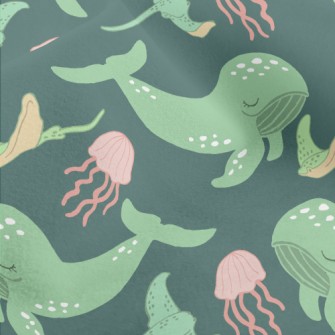 Green Whale Pink Jellyfish Micro Fleece