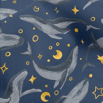 Hand Drawn Blue Whale With Sta Micro Fleece