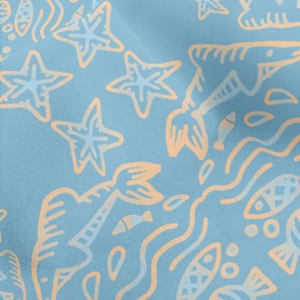 Hand Drawn Marine Life Micro Fleece