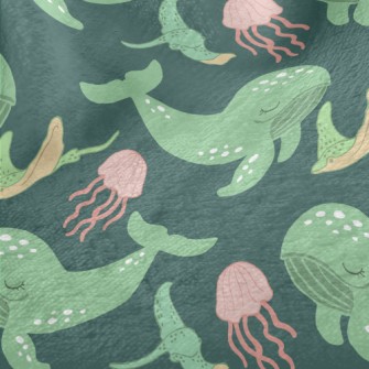 Green Whale Pink Jellyfish Minky