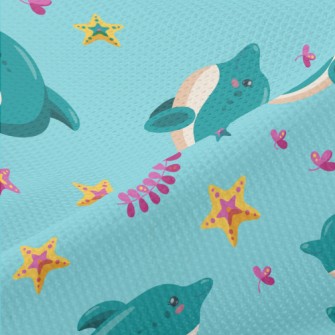 Cartoon Dolphin And Starfish Piqué