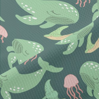 Green Whale Pink Jellyfish Piqué