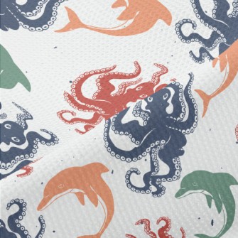 Colorful Octopus And Dolphin Piqué