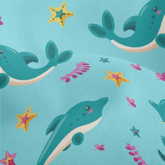 Cartoon Dolphin And Starfish Lightweight Performance Linen
