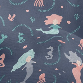 Cute Mermaid Under The Sea Lightweight Performance Linen