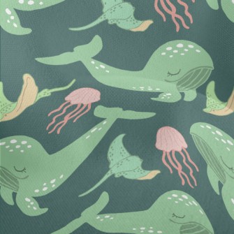 Green Whale Pink Jellyfish Lightweight Performance Linen