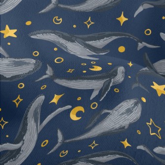 Hand Drawn Blue Whale With Sta Lightweight Performance Linen