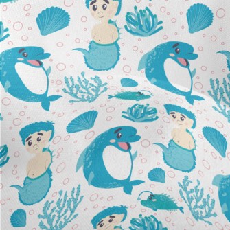 Dolphin And Mermaid Boy Lightweight Performance Linen