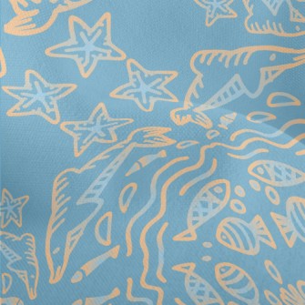 Hand Drawn Marine Life Lightweight Performance Linen