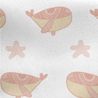 Hand Drawn Pink Whale Jersey Backed Fleece