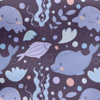 Cartoon Marine Life For Childr Jersey Backed Fleece