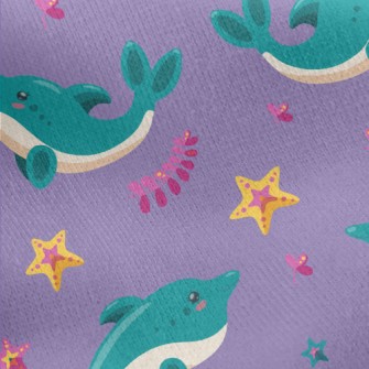 Cartoon Blue Dolphin Jersey Backed Fleece