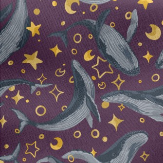 Hand Drawn Whale And Stars Jersey Backed Fleece
