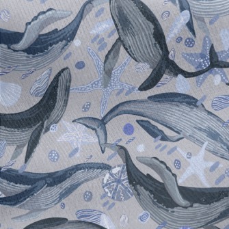 Elegant Hand Drawn Whale Jersey Backed Fleece