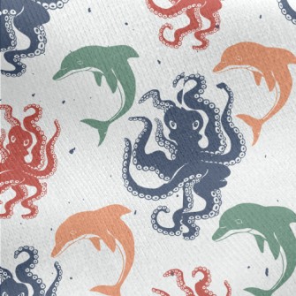 Colorful Octopus And Dolphin Jersey Backed Fleece
