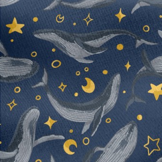 Hand Drawn Blue Whale With Sta Jersey Backed Fleece