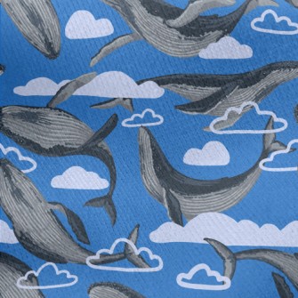 Hand Drawn Whale In The Sky Jersey Backed Fleece