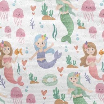 Colorful Watercolor Mermaid Pongee