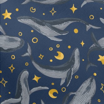 Hand Drawn Blue Whale With Sta Pongee