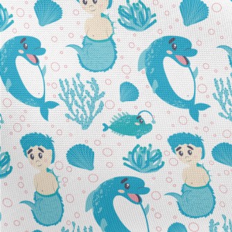 Dolphin And Mermaid Boy Pongee