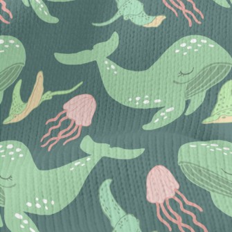 Green Whale Pink Jellyfish Stretch Jersey