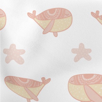Hand Drawn Pink Whale Lightweight Cotton Poplin