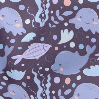 Cartoon Marine Life For Childr Lightweight Cotton Poplin