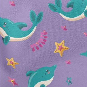 Cartoon Blue Dolphin Lightweight Cotton Poplin