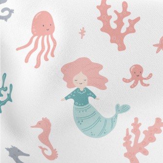 Beautiful Coral Reef And Merma Lightweight Cotton Poplin