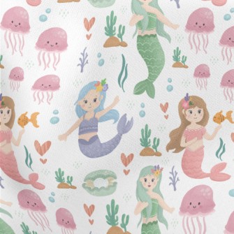 Colorful Watercolor Mermaid Lightweight Cotton Poplin